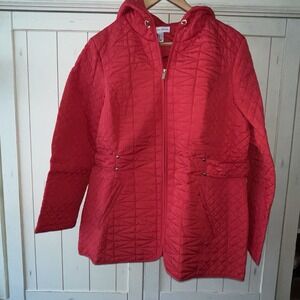 Susan Graver Water-Resistant Quilted Jacket/Hood & Waist Detail Red Sz Med